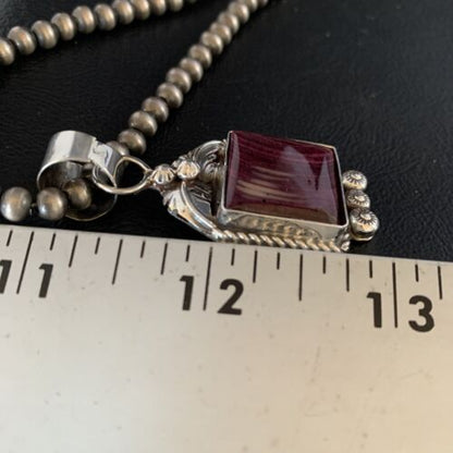 Navajo Purple Spiny Necklace Pendant | Sterling Silver | Authentic Native American Handmade | 13627