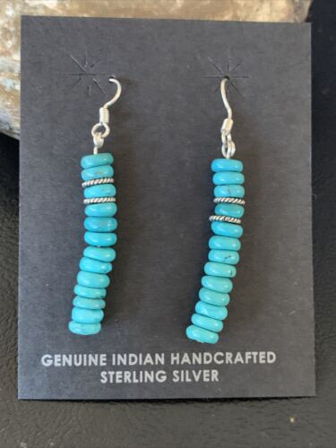 Navajo Blue Turquoise Earrings | Sterling Silver | American Pearls Bead | 1.5" | 13054
