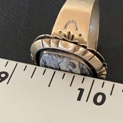 Navajo White Buffalo Turquoise Ring | Sterling Silver | Sz 12.5 | Authentic Native American Handmade | 11940