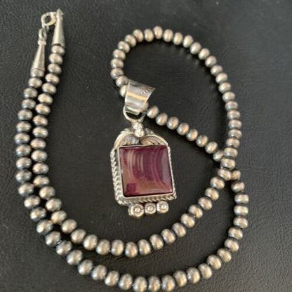 Navajo Purple Spiny Necklace Pendant | Sterling Silver | Authentic Native American Handmade | 13627