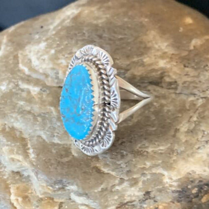 Southwestern Navajo Blue Kingman Turquoise Ring | Sterling Silver | Sz 7 | 12958
