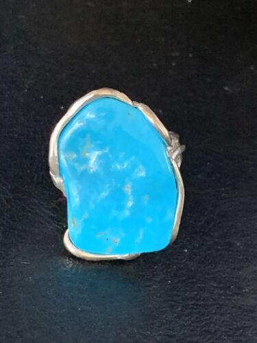 Navajo Blue Kingman Turquoise Ring | Sterling Silver Adjustable Wire | Sz 8 | 13536 - Masha USA