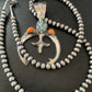 Navajo Pearl Necklace with Green Turquoise & Spiny Oyster Naja Pendant | Sterling Silver | Authentic Native American Handmade | 11701