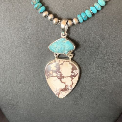 Men's Navajo Pearl Necklace Pendant | Sterling Silver | Blue Turquoise & Wild Horse Multi-Stone | 11756