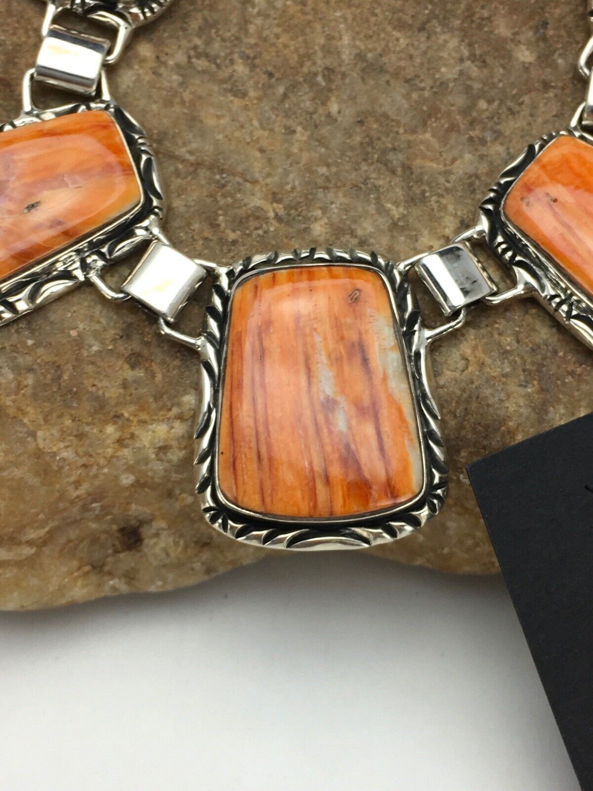 Navajo Orange Spiny Oyster Necklace & Earring Set | Sterling Silver | Authentic Native American Handmade | 2691