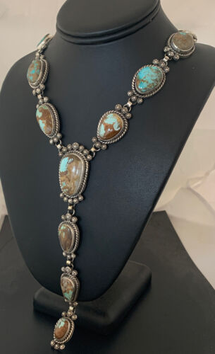 Navajo Royston Turquoise Lariat Necklace | Sterling Silver | Authentic Native American Handmade | 581