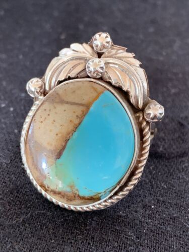 Southwestern Navajo Blue Boulder Turquoise Ring | Sterling Silver | Sz 9 | 00549