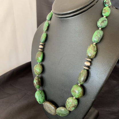 Navajo Graduated Green Nugget Turquoise Necklace | Sterling Silver | Authentic Native American | 21" | 10728