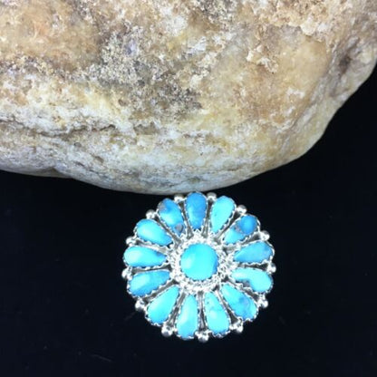 Navajo Blue Kingman Turquoise Cluster Ring | Authentic Native American Sterling Silver | Multi-Stone | Sz 7 | 10112