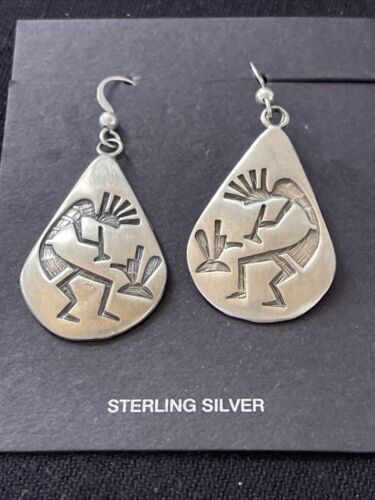 Handmade Sterling Silver Kokopelli Dangle Earrings | Authentic Native American Hopi Design | 01502 - Masha USA