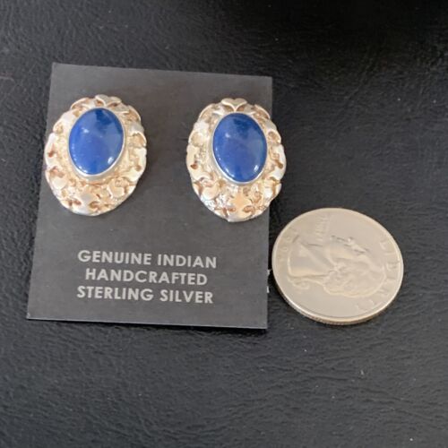 Native American Women's Blue Lapis Nugget Earrings | Sterling Silver | 13017