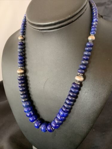 Navajo Lapis Lazuli Graduated Necklace | Sterling Silver | Authentic Native American | 18" | 11802