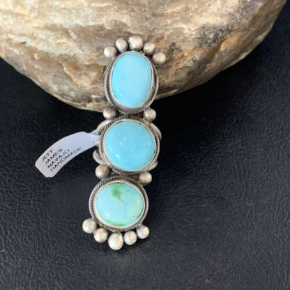 Navajo Blue Sonoran Gold Turquoise Multi-Stone Ring | Authentic Native American Sterling Silver | Sz 7 | 14064