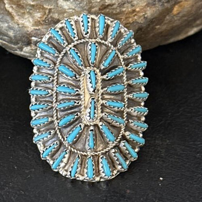 Zuni Blue Turquoise Cluster Ring | Authentic Native American Sterling Silver | Multi-Stone Needle Point | Sz 10 | 14566