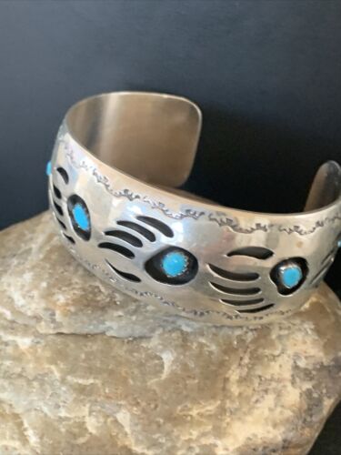 Navajo Sterling Silver Shadow Box Bear Paw Bracelet | Authentic Native American Handmade | Spencer | 1477