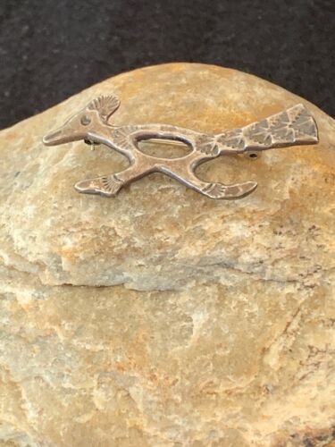 Native Road Runner Navajo Sterling Silver Stamped Old Pawn Pin Brooch | Authentic Native American Handmade | 4104