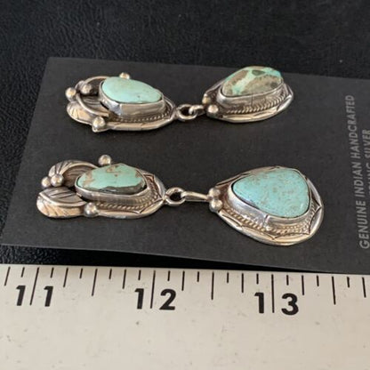 Navajo Blue Dry Creek Turquoise Post Dangle Earrings | Sterling Silver | Authentic Native American Handmade | 13877 - Masha USA