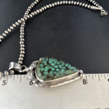 Men's Navajo Blue Spiderweb Turquoise Pendant Necklace | Sterling Silver | Authentic Native American Handmade | 14257