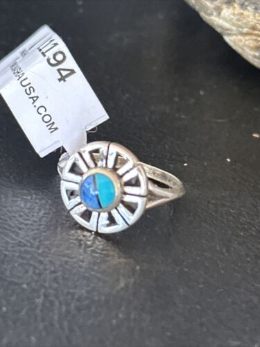 Southwestern Women's Navajo Blue Turquoise Lapis Inlay Ring | Sz 7.5 | 11194