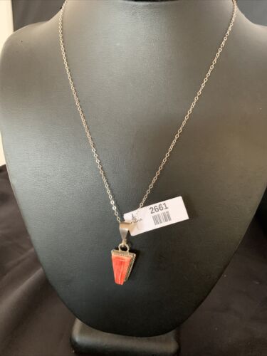 Southwestern Navajo Red Spiny Oyster Pendant Necklace | Sterling Silver | 18" Chain | 2661
