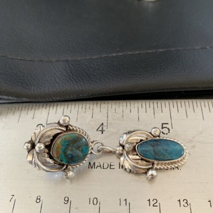 Handmade Navajo Spiderweb Turquoise Dangle Earrings | Sterling Silver | Authentic Native American | 1481