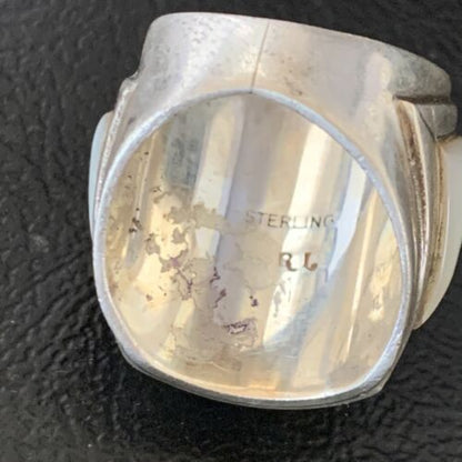 Native American White Mother of Pearl Inlay Ring | Navajo Sterling Silver | Sz 7 | 12863 - Masha USA