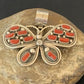 Navajo Red Coral Butterfly Pendant | Authentic Native American Sterling Silver | Multi-Stone | 1.5" | 1998