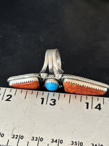 Navajo Orange Spiny Oyster Multi-Stone Ring | Authentic Native American Sterling Silver | Multi-Stone | Sz 6.5 | 14505
