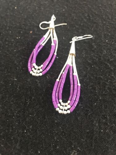 Sterling Silver Purple Sugilite Dangle Earrings | Navajo | 2"