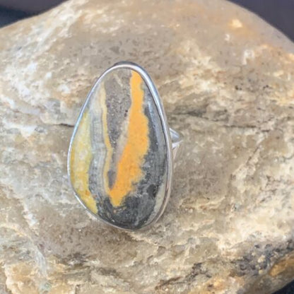 Navajo Bumble Bee Jasper Ring | Sterling Silver | Sz 8 Adjustable | Authentic Native American Handmade | 11544