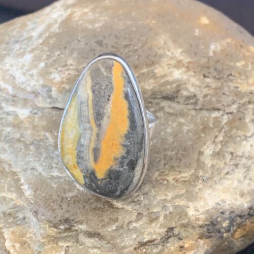 Navajo Bumble Bee Jasper Ring | Sterling Silver | Sz 8 Adjustable | Authentic Native American Handmade | 11544