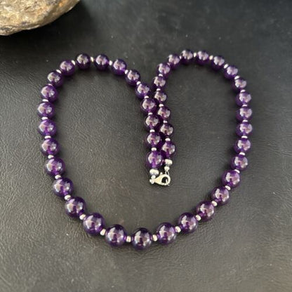 Navajo Purple Amethyst Necklace | 10mm Sterling Silver | 21" | Authentic Native American Handmade | 14313