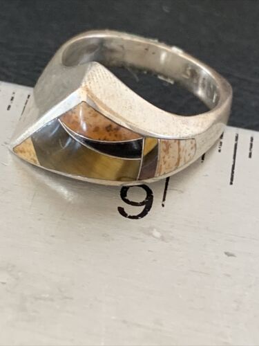 Navajo Black Onyx Coffee Tigers Eye Inlay Ring | Sterling Silver | Sz 6 | Authentic Native American Handmade | 10795