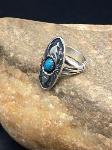 Navajo Sterling Kingman Turquoise Ring | Sz 5.75 | Old Pawn Shadow Box | 2625
