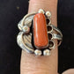Navajo Red Coral Ring | Sterling Silver | Sz 9.5 | Authentic Native American Handmade | 01300