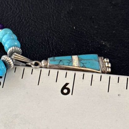Navajo Blue Turquoise Sugilite Necklace Pendant | Sterling Silver Inlay | Authentic Native American Handmade | 14643