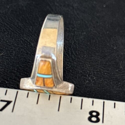 Navajo Blue Turquoise Spiny Oyster Inlay Ring | Sz 8.5 | Authentic Native American Handmade | 14558