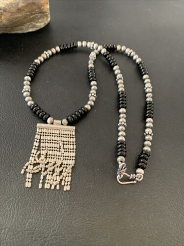 Women's Black Onyx Sterling Silver Pendant Necklace | Southwestern Jewelry | 18" | 02148