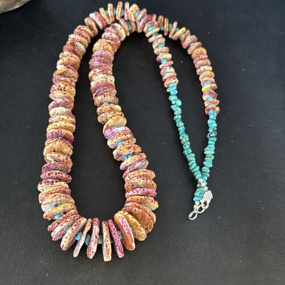 Navajo Purple Spiny Oyster & Turquoise Necklace | Sterling Silver | Authentic Native American | 28" | 14624