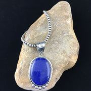 Native American Men's Navajo Pearls Necklace Pendant | Sterling Silver Blue Lapis | 10118
