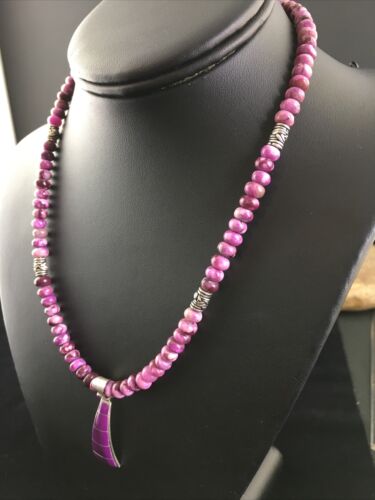 Navajo Purple Sugilite Inlay Pendant Necklace | Sterling Silver | 17" | Authentic Native American Handmade | 10008