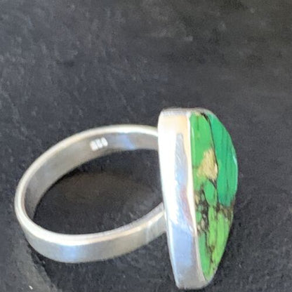 Navajo Green Mojave Turquoise Ring | Sterling Silver | Sz 8 | Authentic Native American Handmade | 14038
