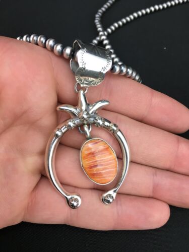 Navajo Pearl Spiny Oyster Naja Pendant | Sterling Silver | 3" | Authentic Native American Handmade | 1307