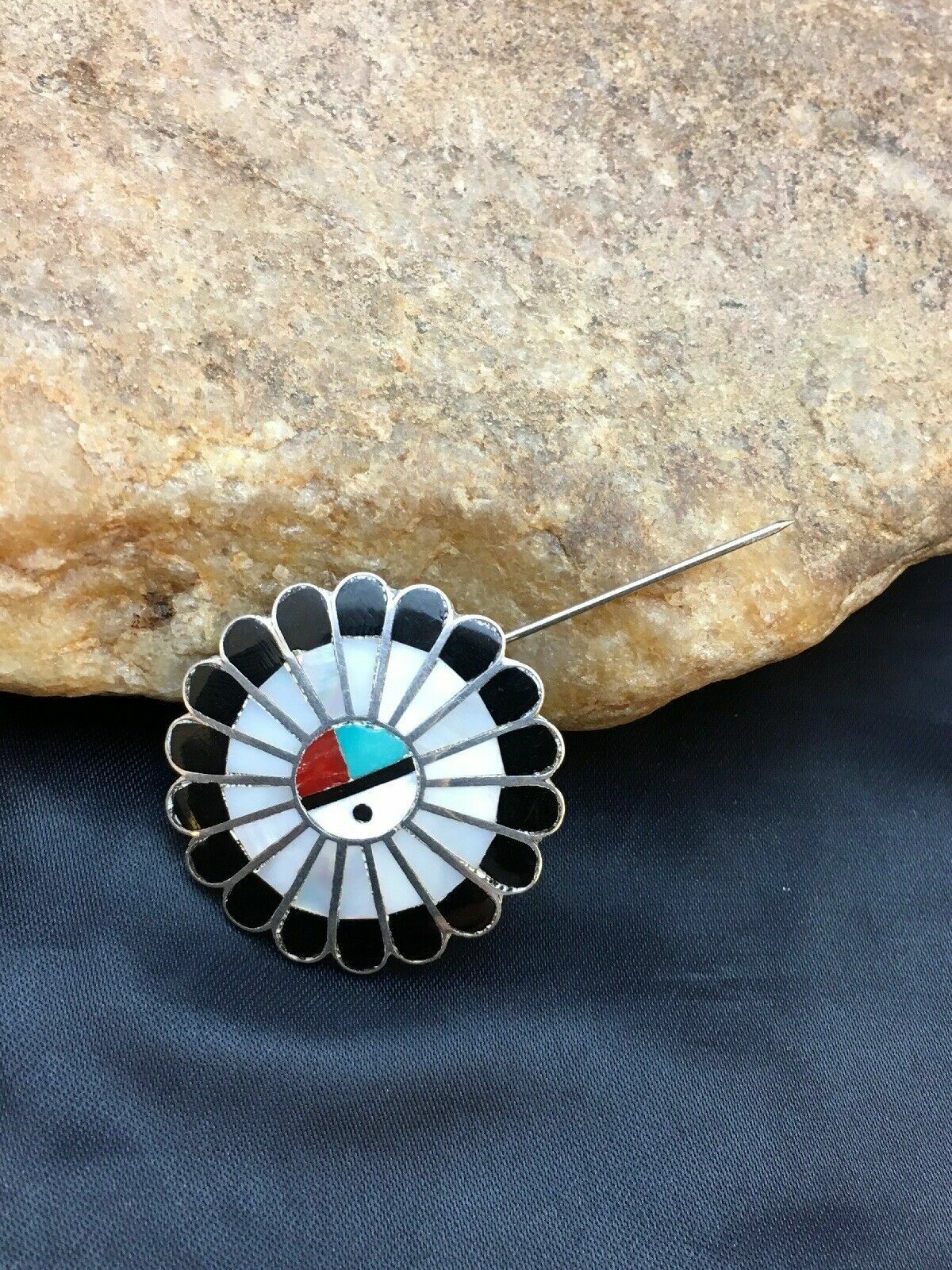 Zuni Native American Inlay Turquoise Squash Blossom Necklace Set | Sterling Silver | 2520