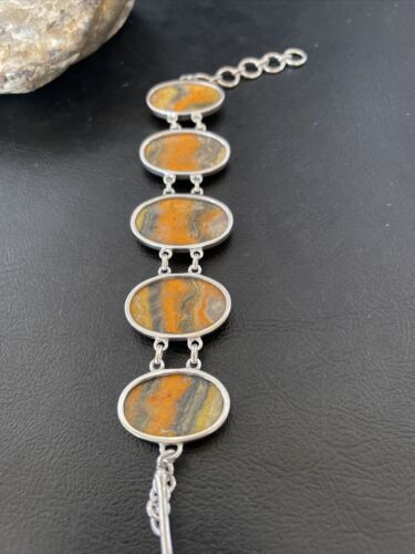 Navajo Bumblebee Jasper Link Bracelet | Sterling Silver | 7.5" | Authentic Native American Handmade | 10285