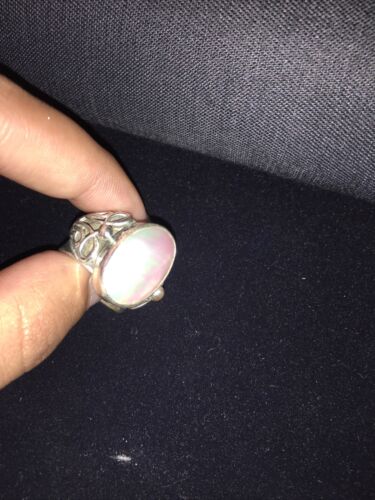 Southwestern Navajo White Mabe Pearl Ring | Sterling Silver | Sz 8 | 01726