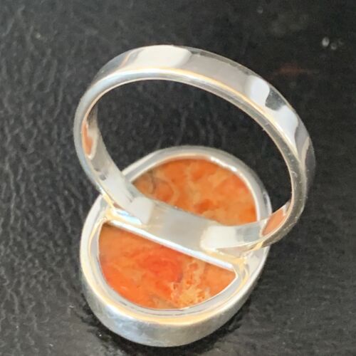 Native American Women's Apple Coral Sponge Ring | Sterling Silver | Sz 8 | 14045