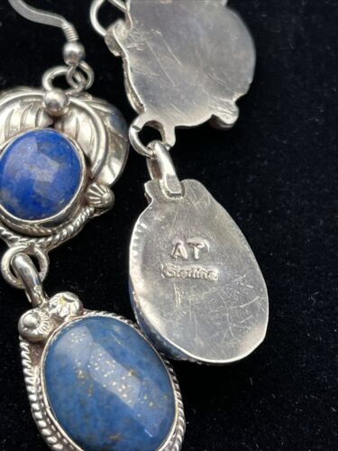 Native American Navajo Denim Lapis Dangle Earrings | Sterling Silver | 2" | 01792 - Masha USA