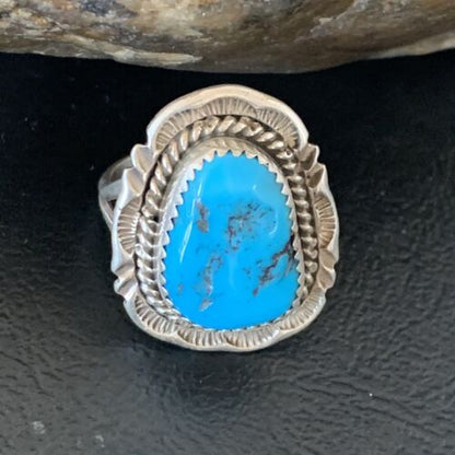 Navajo Blue Kingman Turquoise Ring | Sterling Silver | Sz 9 | Authentic Native American Handmade | 12952