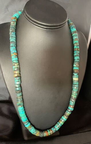 Native American Blue Turquoise Heishi Necklace | 12mm | 21" | Sterling Silver | 13473